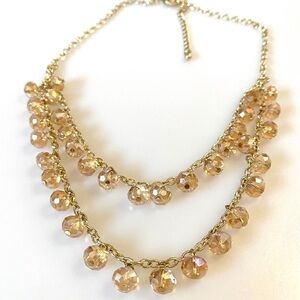 Crystal Fashion Necklace Light Peach Gold Tone 18”